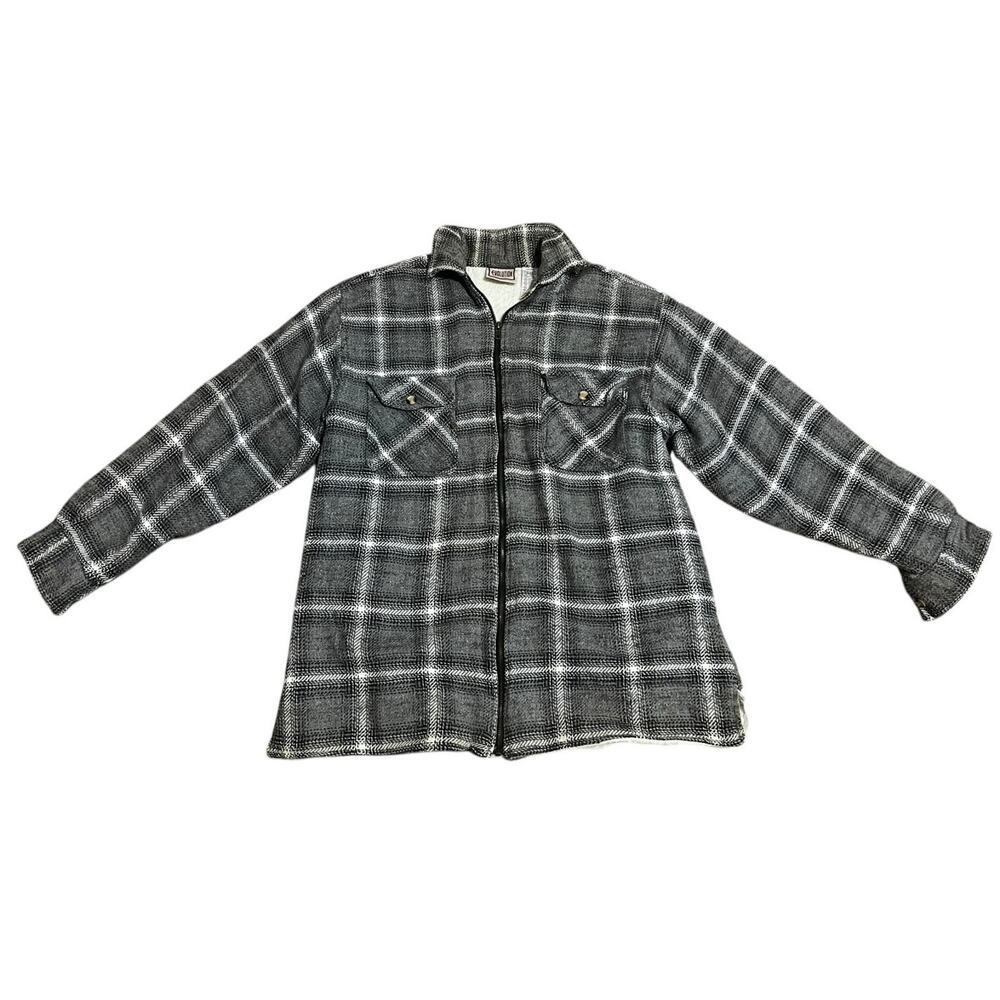 Vintage 90s Y2K EVOLUTION Men's L Gray Houndstooth Flannel Fleece Jacket Grunge